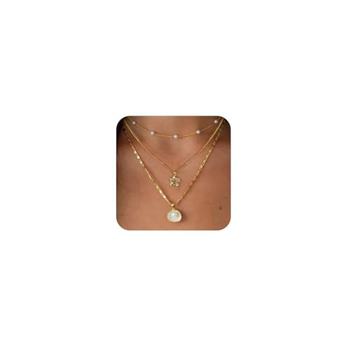 Charm Necklaces for Women,14k Gold Plated Waterproof Dainty Choker Necklace Summer Seashell Pearl... | Amazon (US)
