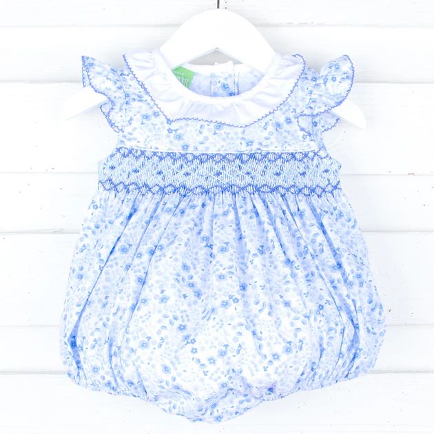 Blue Summer Floral Smocked Collared Bubble | Classic Whimsy