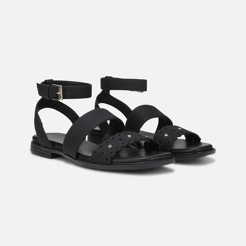 Naturalizer Gana Strappy Sandals, Black Faux Leather, 12.0W Open Toe, Ankle Strap | Naturalizer