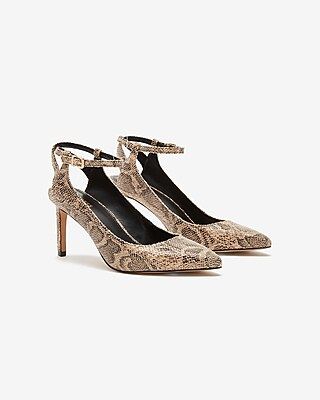 Snakeskin Textured Open Back Pointed Toe Pump | Express