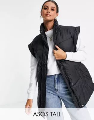 ASOS DESIGN Tall belted vest puffer jacket in black | ASOS (Global)