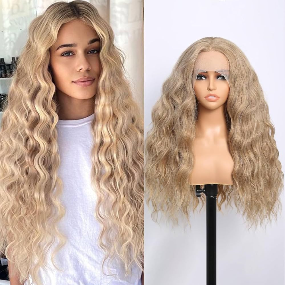 Synthetic Wigs 13X4 Lace Front Wig Blonde Wigs 26 Inch Long Wavy T Part HD Lace Frontal Synthetic... | Amazon (US)