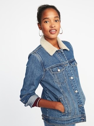 Sherpa-Lined Denim Jacket for Women | Old Navy US
