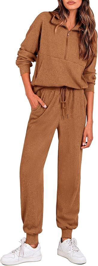 PRETTYGARDEN Women's Fall 2 Piece Lounge Sets Zip Up Sweatshirt Jogger Pants Sweat Track Suits Tr... | Amazon (US)