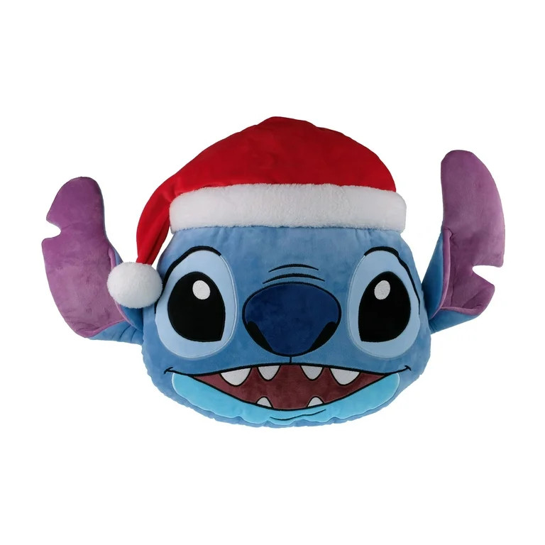Stitch in a Santa Hat, 16 inch, Round, Holiday Pillow, Blue, All Ages by Ruz | Walmart (US)
