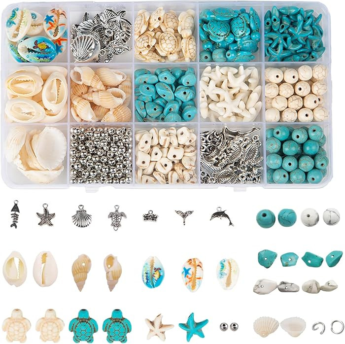 489Pcs Turquoise Sea Shells Turtle Beads Starfish Blue White Tortoise Charms Summer Beach Animal ... | Amazon (US)