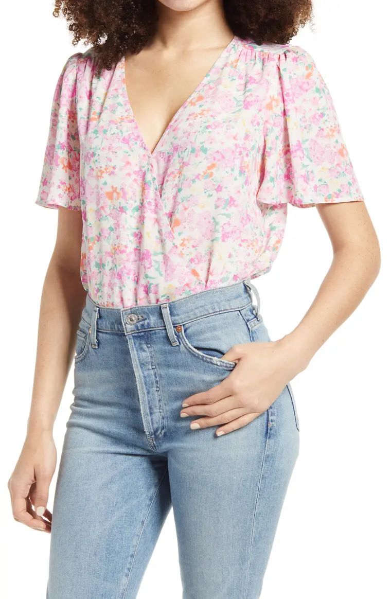 Flutter Sleeve Floral Print Bodysuit | Nordstrom