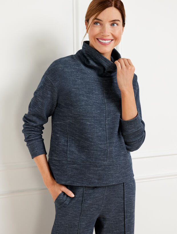 AirKnit Stretch Funnel Neck Top - Indigo Heather | Talbots