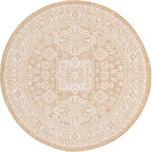 Unique Loom Outdoor Aztec Medallion Area Rug 5' 3 x 5' 3 Round Natural/Ivory | Cymax