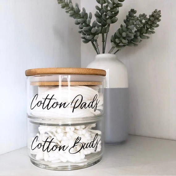 Personalised 2 Tier Stackable Eco Friendly Glass Bamboo Storage Jar // Food Kitchen // Cotton Bud... | Etsy (US)