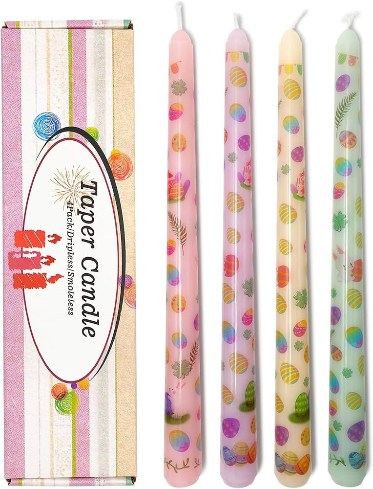 10 Inch Easter Egg Taper Candles 4 Pcs Unscented, Smokeless, Dripless Long Tapered Candlesticks C... | Amazon (US)