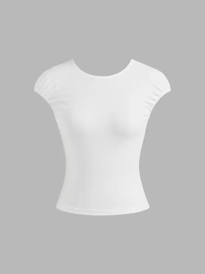Cotton-blend Scoop Neckline Solid Knotted Short Sleeve Tee... | Cider
