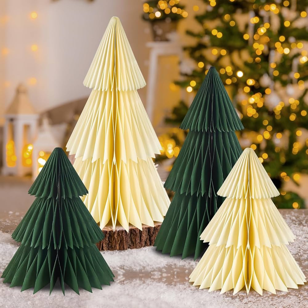 4 Pcs Paper Christmas Tree, Paper Christmas Ornaments, 3D Honeycomb Xmas Paper Trees, Christmas P... | Amazon (US)