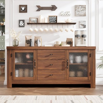 54.4" Buffet Sideboard Cabinet w/ 2 Glass Doors & 3 Drawers - Modern Coffee Bar Table & TV Stand for Living Room, Kitchen, Dining Room Storage | Target