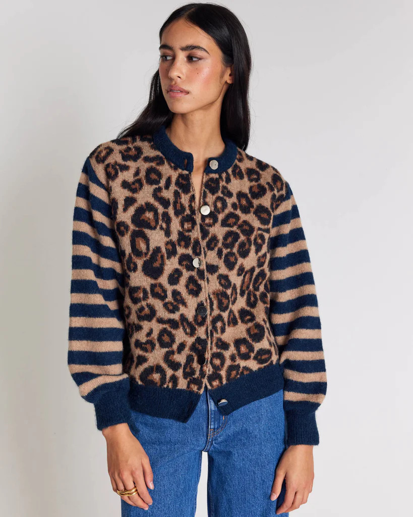 Blue and leopard striped Idole cardigan | Balzac Paris US