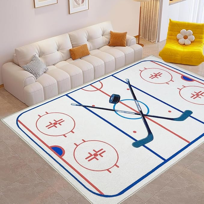 Hockey Rug 8x10 Washable Low Pile Non Slip Sports Rug for Boys Bedroom Decor, Hockey Room Area Ru... | Amazon (US)