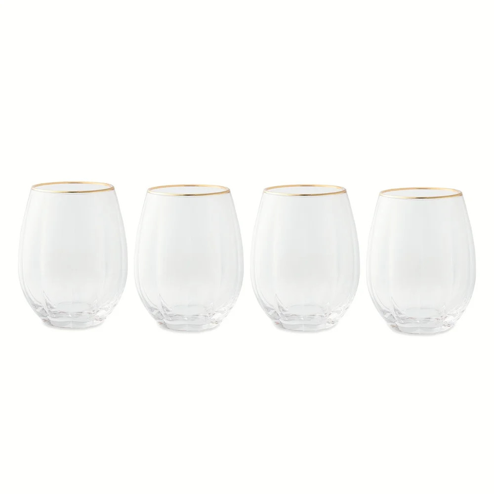 Thyme & Table 4-Piece Scalloped Stemless Wine Glass Set with Gold Trim | Walmart (US)