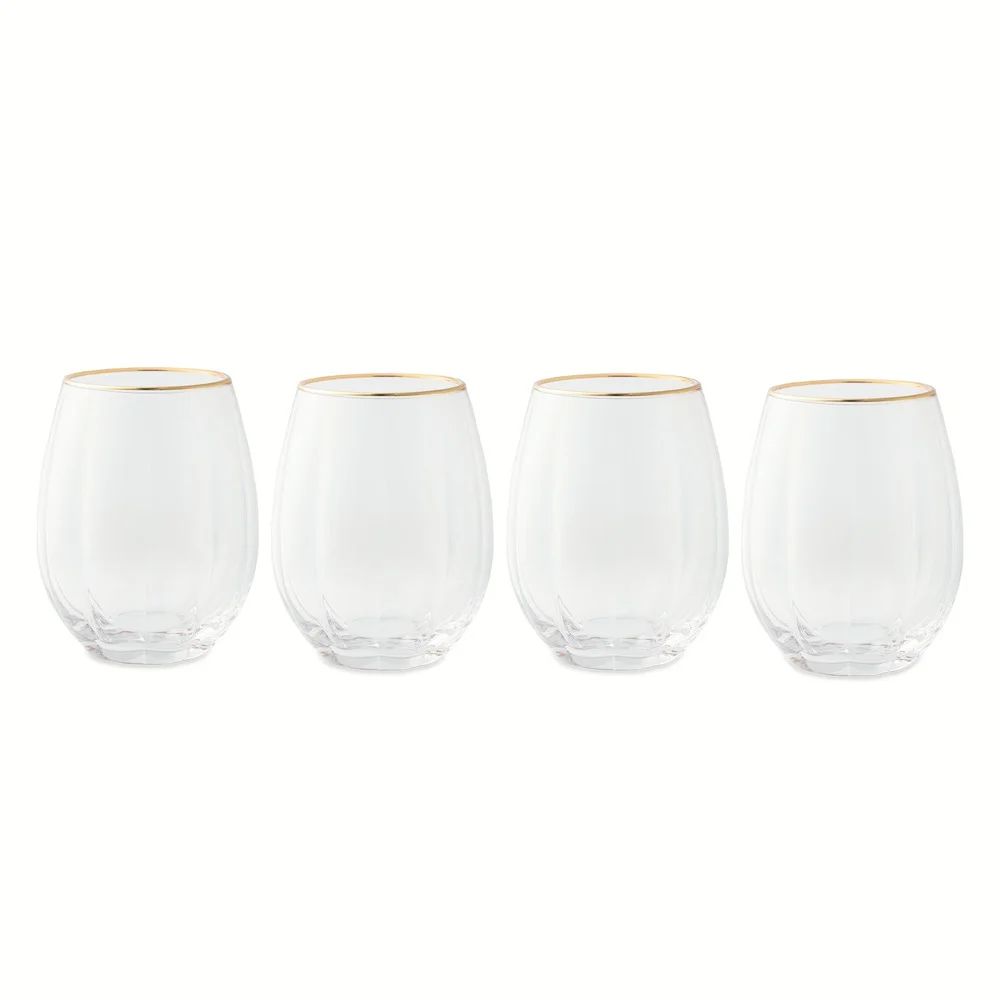 Thyme & Table 4-Piece Scalloped Stemless Wine Glass Set with Gold Trim | Walmart (US)