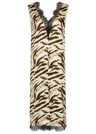Printed lace-trim satin midi dress | Harvey Nichols