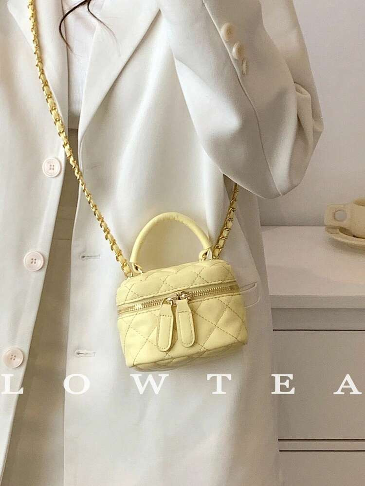 Lightweight Mini Bag, Quilted Bag, Crossbody Bag, Suitable For Girls, College Students And Office Ladies, Perfect For Office, Yellow | SHEIN