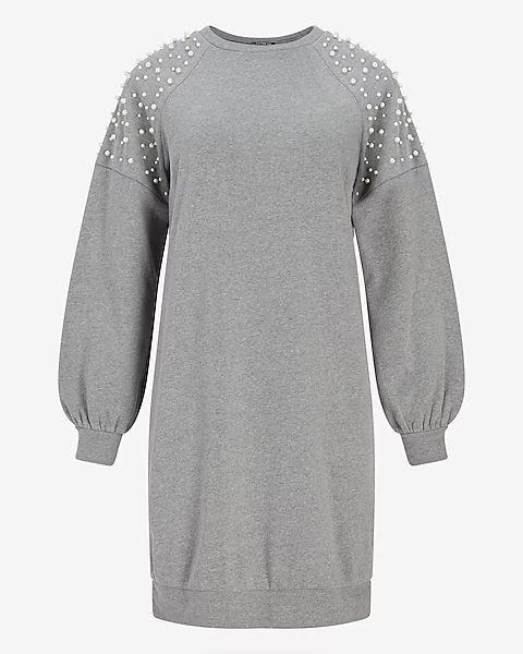 Pearl Embellished Sweatshirt Dress | Express