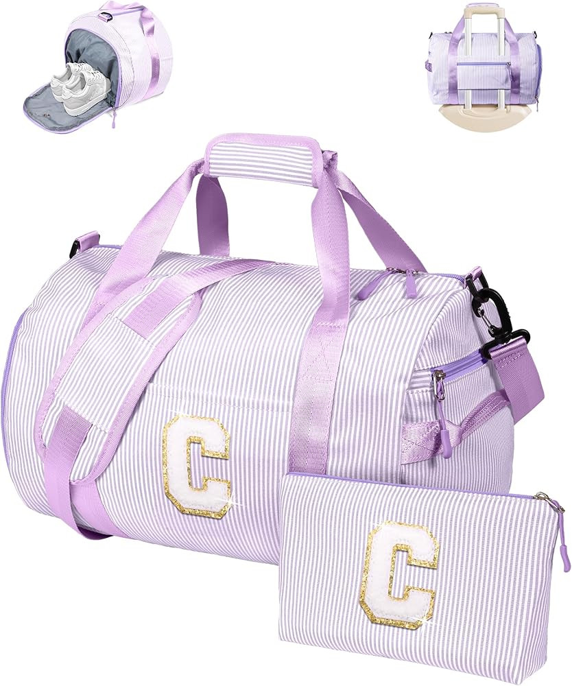 Gift for 4 Year Old Girl, Girls Travel Duffle Bag, Kids Initial Overnight Duffel Bags with Shoe C... | Amazon (US)