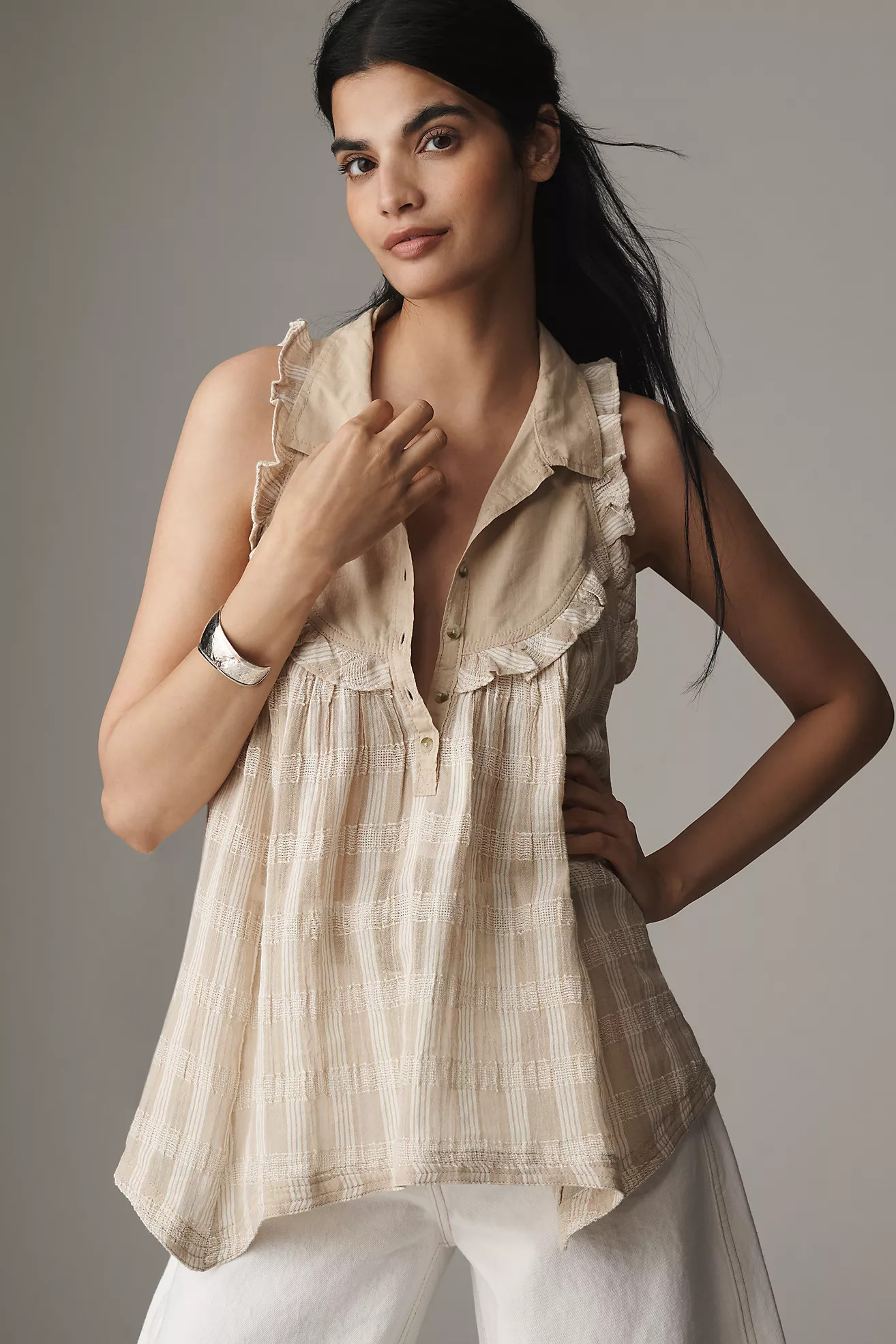Pilcro Sleeveless Seaside Collared Swing Blouse | Anthropologie (US)