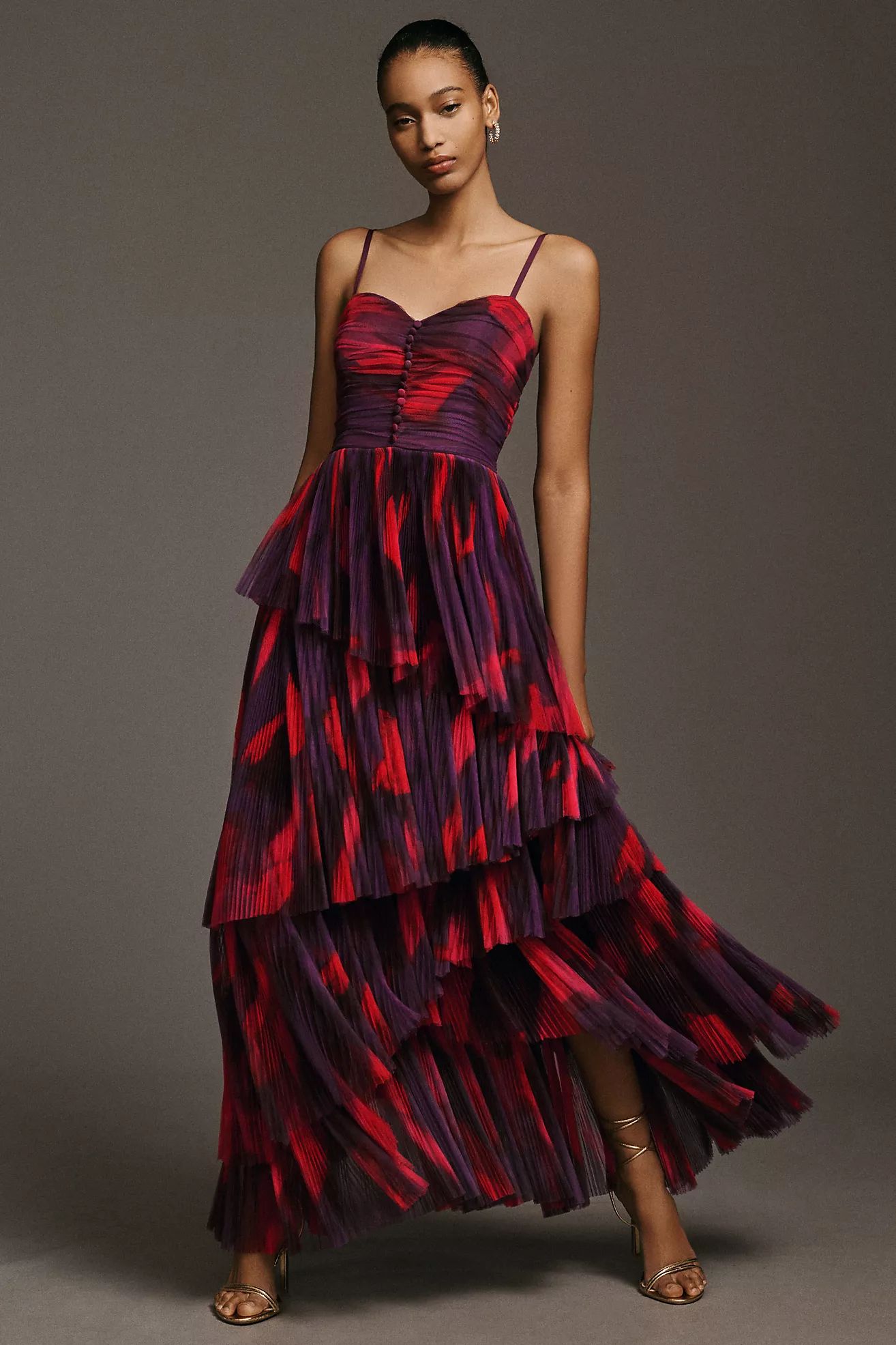 Hutch Akila Sweetheart Pleated Tiered Maxi Dress | Anthropologie (US)