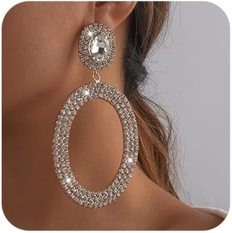 Chargances Dainty Round Rhinestone Earrings Shiny Big Crystal Circle Drop Dangle Earrings Fashion... | Amazon (US)
