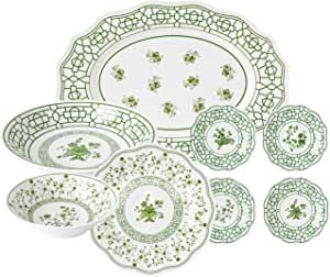 Green & White Dinnerware Set for 4 - Melamine Dinnerware Serving Dishes for Entertaining & Dining... | Amazon (US)