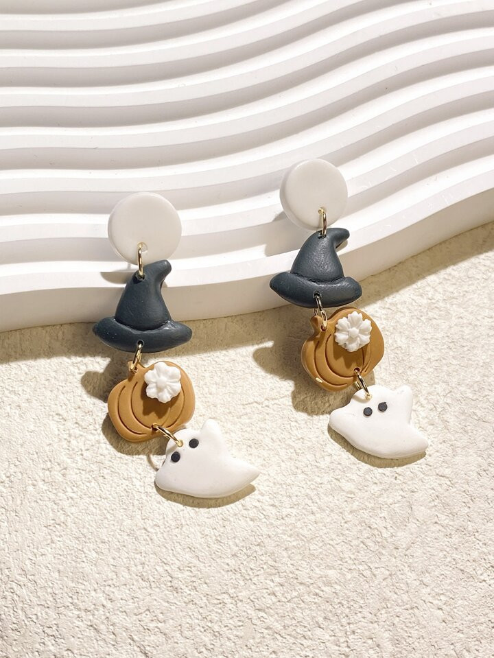1pair Elegant Pumpkin & Ghost Soft Clay Dangle Earrings For Women, Festival Gift | SHEIN