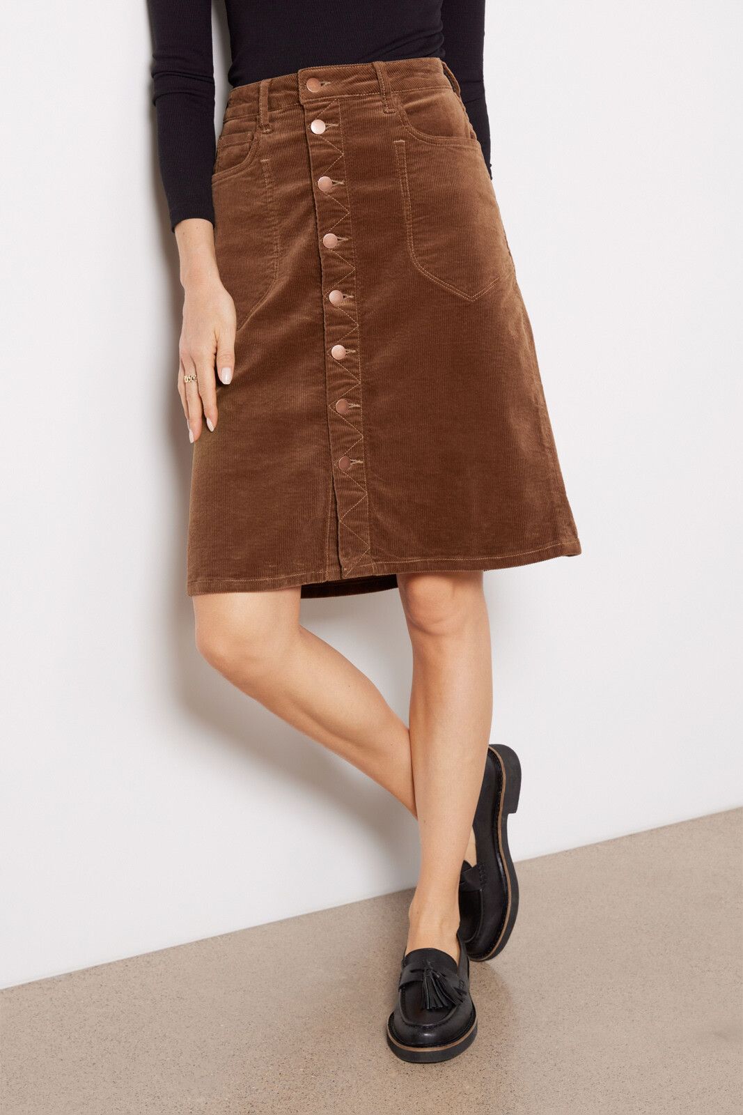 Corduroy Rose Button Front Skirt | EVEREVE