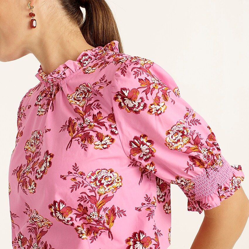 Smocked puff-sleeve top in marigold bouquets | J.Crew US