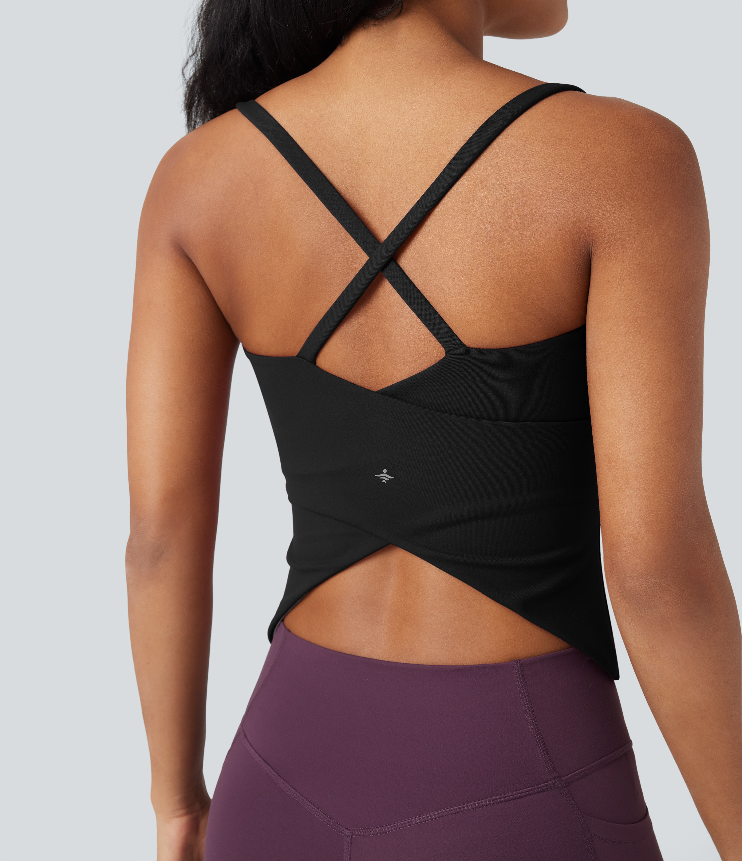 Halara Scoop Neck Crisscross Back Crossover Hem Yoga Cami Top Tank Top - Black - XS golf tops halter top tunic tops sleeveless tops | HALARA