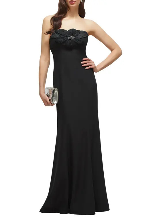 Dessy Collection Floral Embellished Strapless Gown in Black at Nordstrom, Size 0 | Nordstrom
