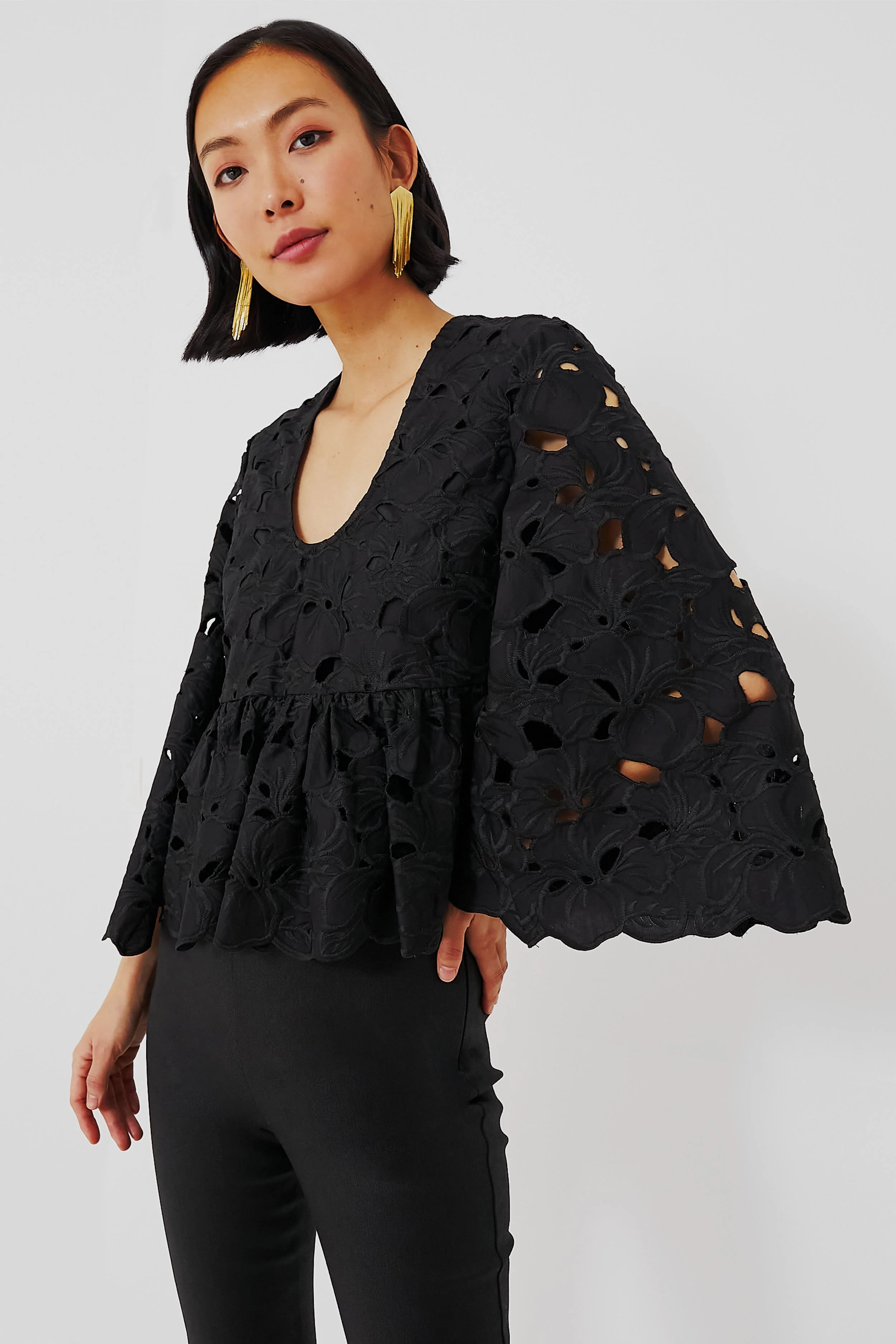 Black Floral Lace Sylvie Blouse | Tuckernuck (US)