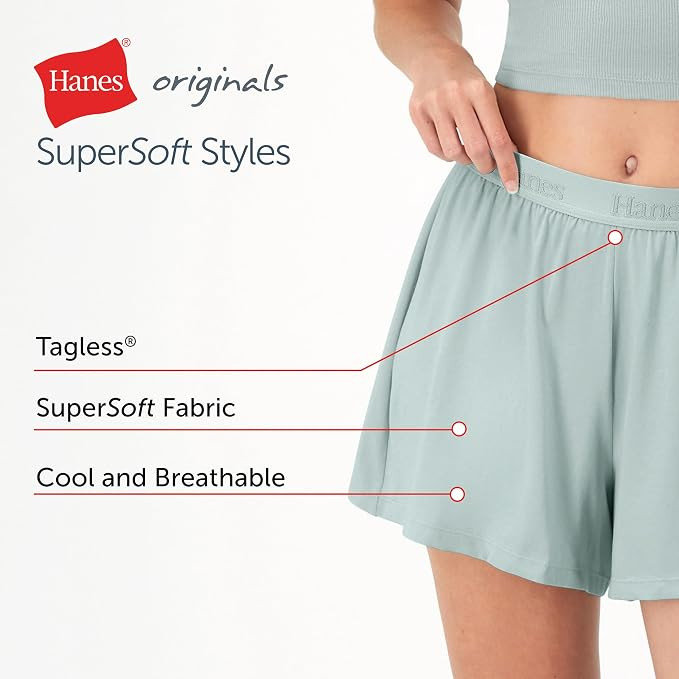 Hanes Women's Originals Sleep Shorts, 2-Pack, Comfywear Supersoft Lounge Shorts Pack, 3.25" | Amazon (US)