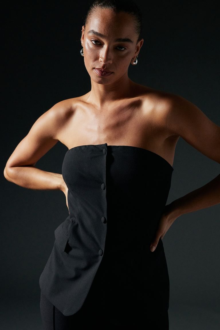 Corset-style Top with Buttons - Black - Ladies | H&M US | H&M (US + CA)