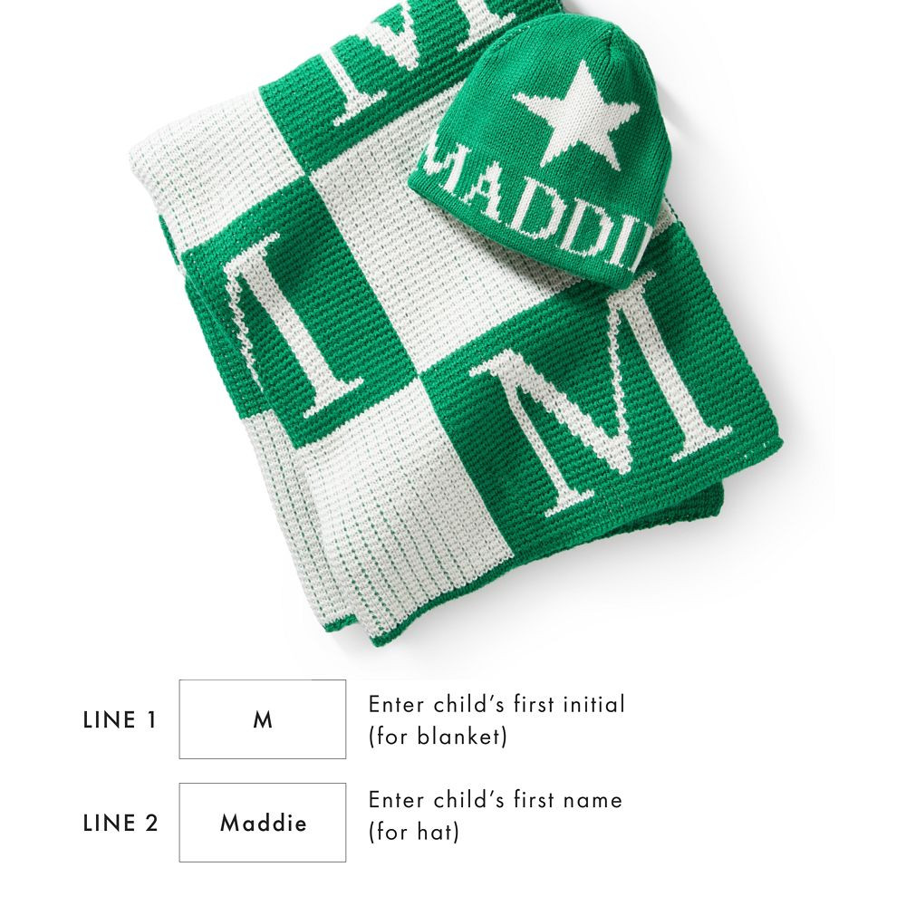 Initial Block Baby Stroller Blanket and Knitted Hat Gift Set | Mark and Graham