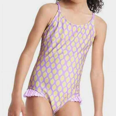 Cat & Jack Girls Strappy Lemon Print One Piece Swimsuit Purple S (6/6X) NWT | Walmart (US)