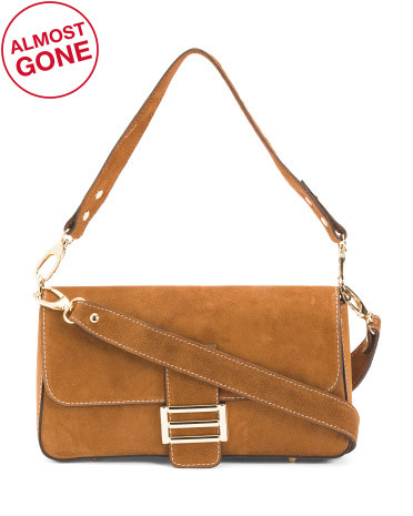 Made In Italy Suede Baguette Flap Over Crossbody | TJ Maxx