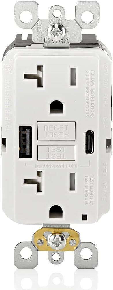 Leviton GUAC2-W 20A SmartlockPro Self-Test GFCI Combination with Type A & Type-C USB In-Wall, USB... | Amazon (US)