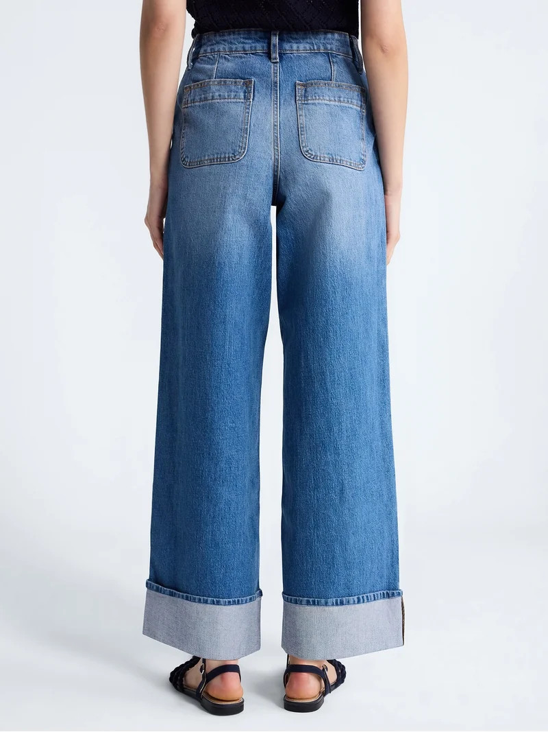 Free Assembly Women's High Rise Patch Pocket Cuffed Jeans, 26" Inseam, Sizes 0-18 | Walmart (US)