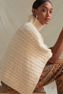 Cable-Knit Cropped Poncho | Anthropologie (US)