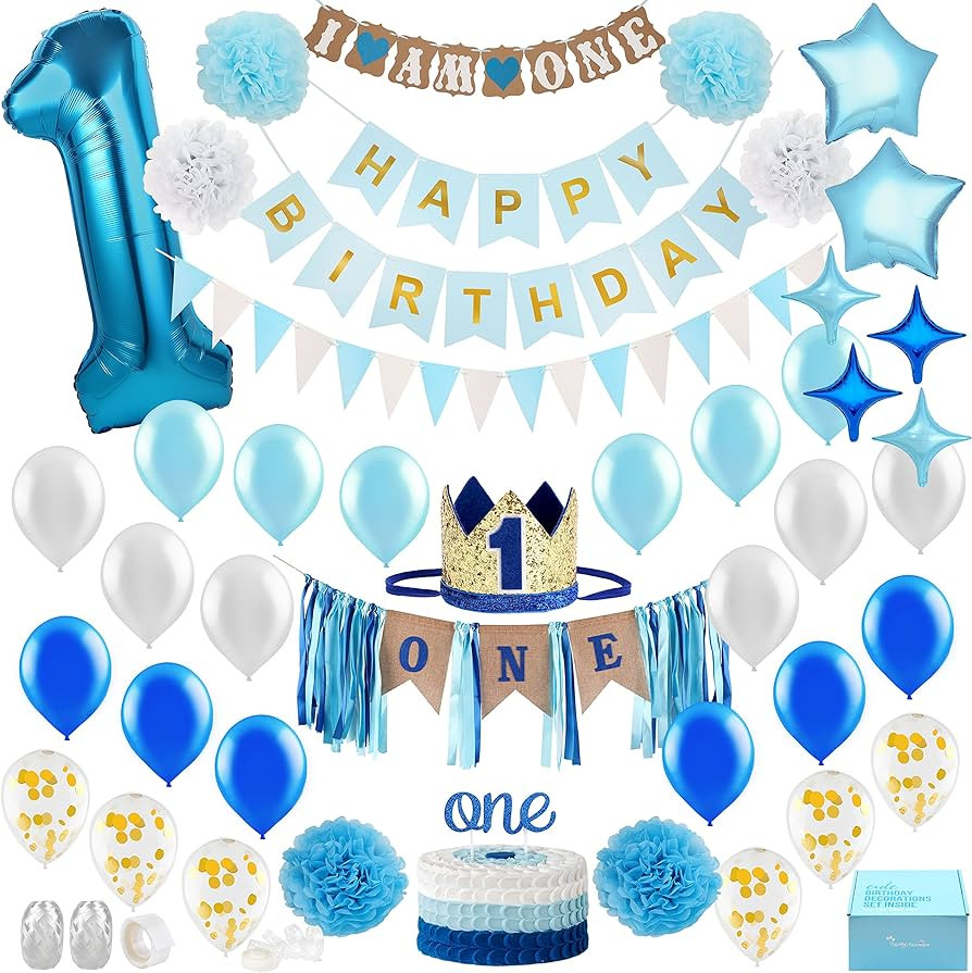Baby Boy 1st Birthday Decorations With Birthday Crown - First Birthday Boy Decorations - Cake Sma... | Amazon (US)