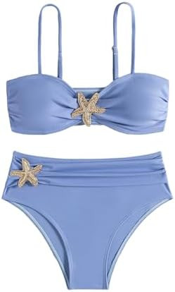 Milumia Women's 2 Piece Bikini Sets Swimsuit Spaghetti Strap Starfish Decor Ruched Bathing Suit | Amazon (US)