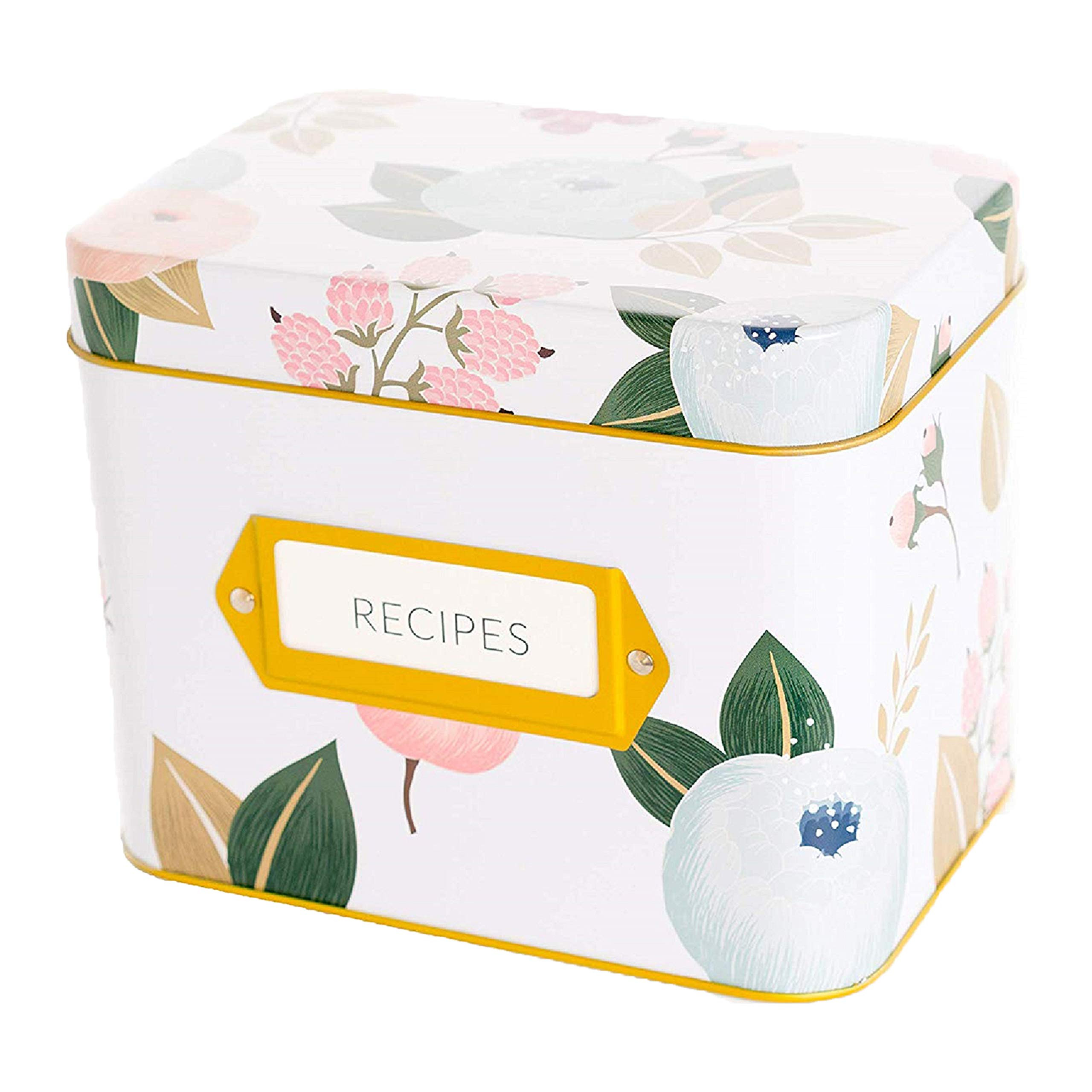 White Floral Recipe Box | 24 Size 4x6 Recipe Cards & 12 Dividers | Vintage Style Recipe Tin | Perfec | Amazon (US)