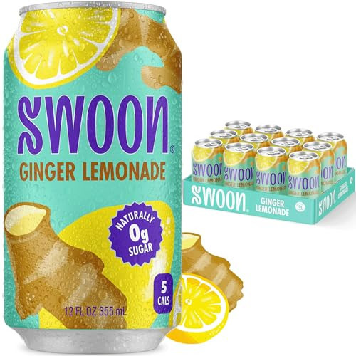 Swoon Ginger Lemonade - Sugar Free Lemonade, Low Carb, Keto & Paleo-Friendly, Gluten-Free - Zero Sugar Drinks Made with 100% Lemon Juice Concentrate & Sweetened by Monk Fruit, 12 Fl oz (Pack of 12) | Amazon (US)