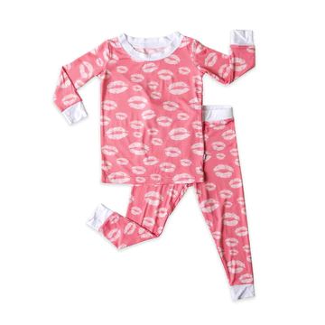 Pink Kisses Two-Piece Bamboo Viscose Pajama Set | Little Sleepies