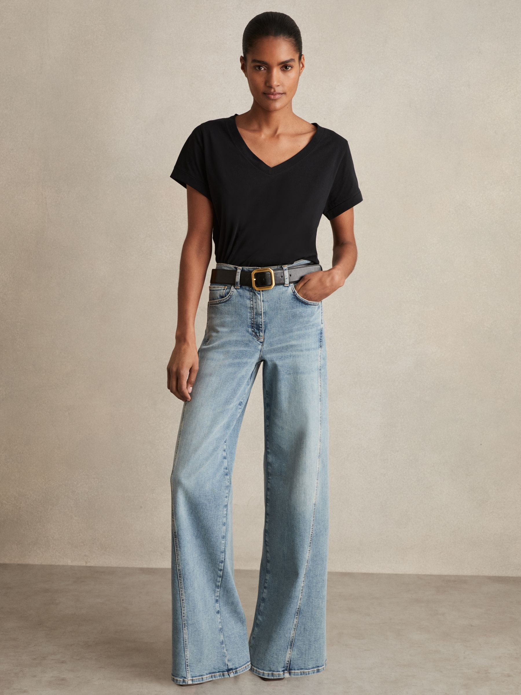 Reiss Brushed-Cotton V-Neck T-Shirt in Black - REISS | Reiss UK